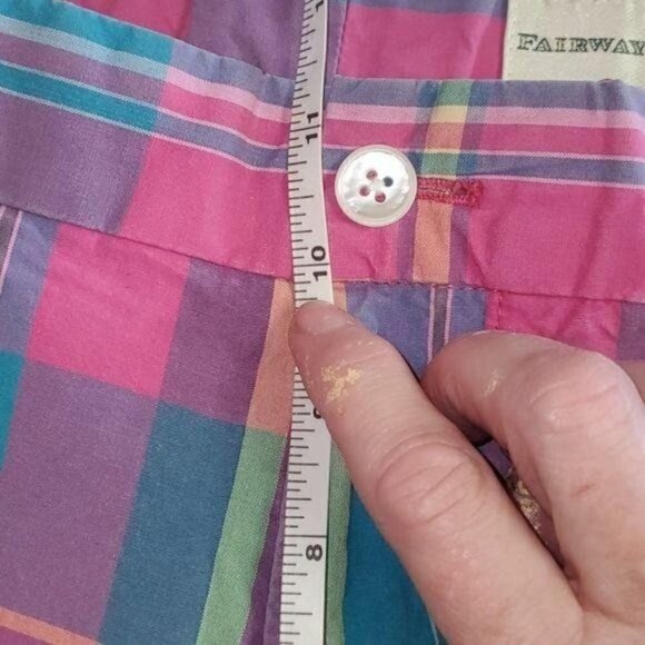 LAST CHANCE Fairway & Greene High Waisted Pink Plaid Golf Sz 38 Shorts w Pockets - Picture 11 of 11